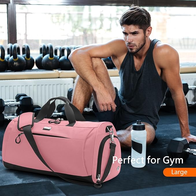 TOPDesign Gym Bag for Women & Men, Unisex Duffel Bag with Shoe Compartment & Wet Pocket for Travel Sports Gym (L Pink)
