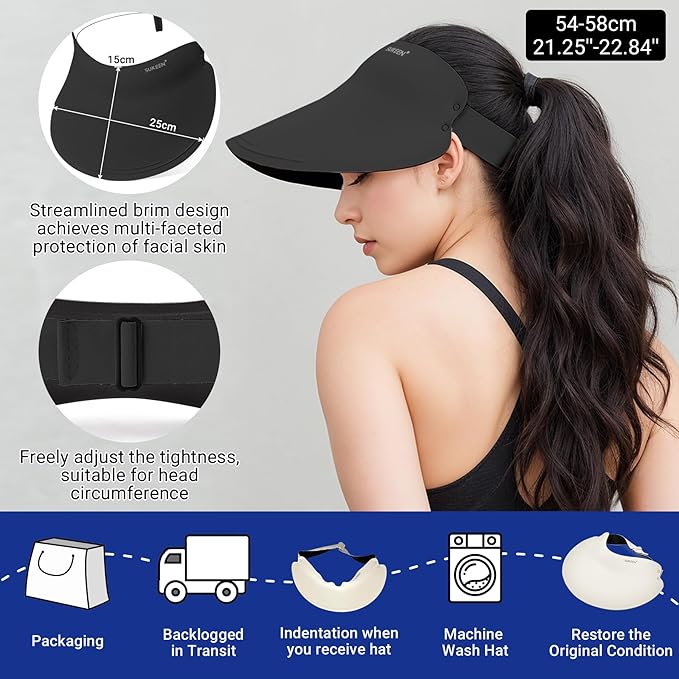 Sukeen Wide Brim Sun Visor Hat for Women Men,UPF50+ Seamless Sun Hats Foldable Ponytail Beach Hats for Daily Outdoor Sport