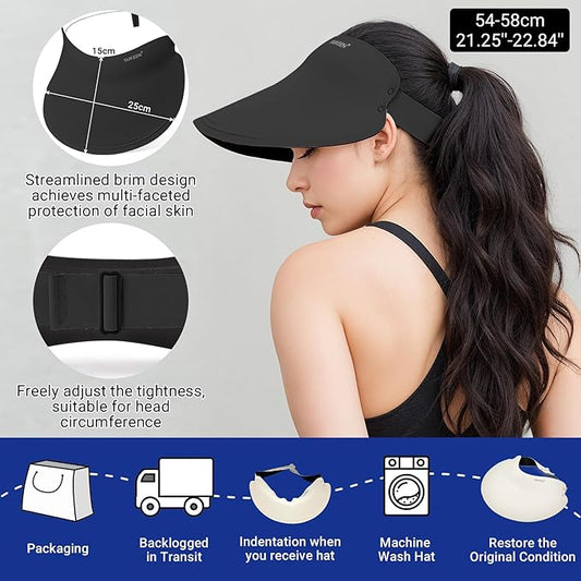 Sukeen Wide Brim Sun Visor Hat for Women Men,UPF50+ Seamless Sun Hats Foldable Ponytail Beach Hats for Daily Outdoor Sport