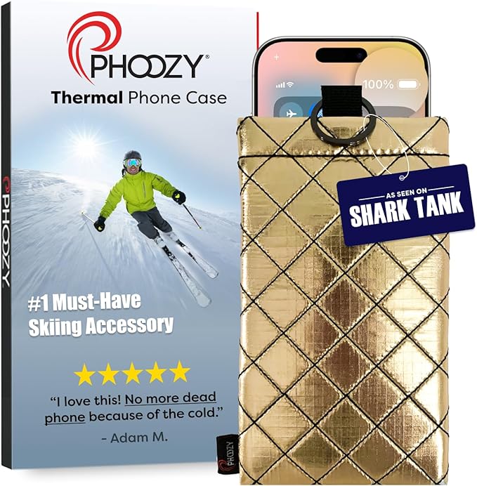 PHOOZY Apollo II Thermal Phone Case Cold Weather Insulated Pouch | Extends Battery Life 4X | NASA Tech Skiing Snowboard Accessories | Military Grade | Large - Gold