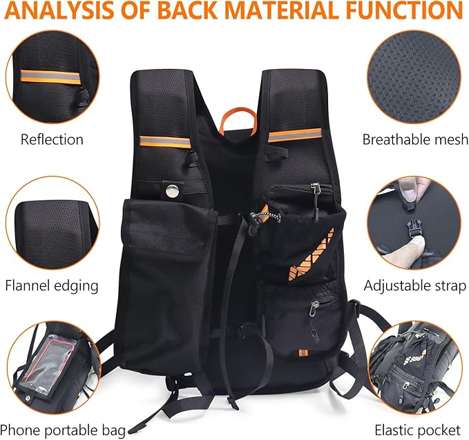 Lightweight Hydration Backpack with 2L Hydration Bladder & Compass & Whistle, Touch Phone Pocket, Breathable Reflective Hydro Water Backpack for Hiking Cycling Running Hydration Pack for Men Women