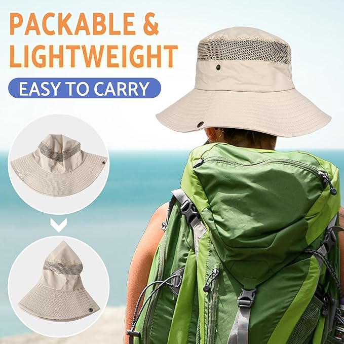 PFFY Sun Bucket Hats for Men Women 3” Wide Brim UPF 50+ Fishing & Beach Hat