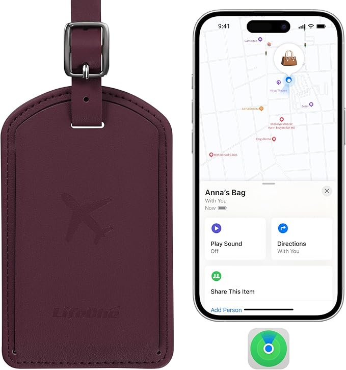 Luggage Tags Built-in Anti-Loss Tracker, Luxury Leather Luggage Tags for Suitcase, Travel Bags, Backpacks, Travel Organizer for Lost Baggage Prevention (Rose Purple)