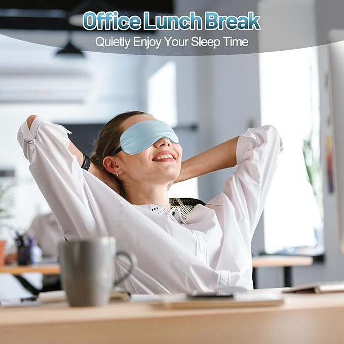 Sleep Mask, Silk Eye Mask for Sleeping with Adjustable Strap, Blindfold Eyeshade for Men & Women, Comfortable & Soft Eye Cover Eyeshade for Night Sleep (Light Blue)