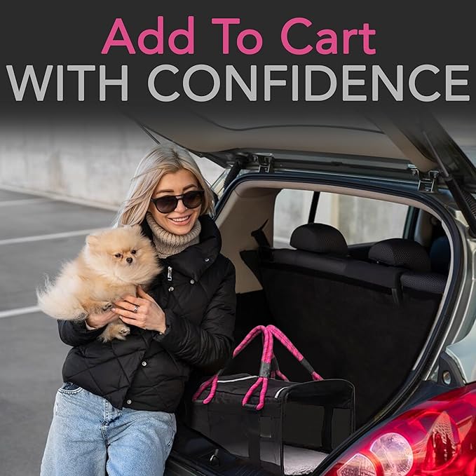 FLUFFY COMMUTE™ TSA Airline Approved Dog Carrier | Soft-Sided | Fits Small Dogs & Pets Up to 15 lbs & 17” Long × 11” Tall | Black w/Pink Handle