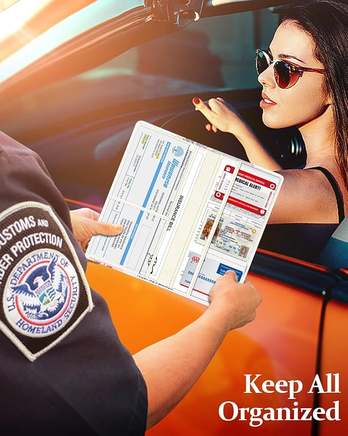 Slohif Car Registration and Insurance Card Holder with Magnetic Shut - Vehicle Glove Box Organizer Women Leather Automobile License Holders Coasters Auto Accessories Case for Document,Art