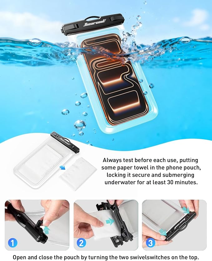 Hiearcool Waterproof Phone Pouch, Waterproof Phone Case with Crossbody Lanyard Compatible for iPhone 17 16 15 14 13 Pro Max Up to 8.3", Cellphone Dry Bag Travel Essentials for Beach -Clear-2Pack