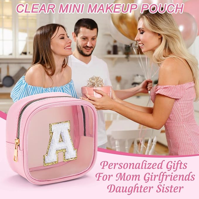 YOOLIFE Mini Makeup Bag | Clear Makeup Bag Toiletry Case | Travel Transparent Cosmetic Bag | Portable Make Up Organizer | Traveling Compact Car Bag for Essentials | Teacher Daughter Gifts | Pink C