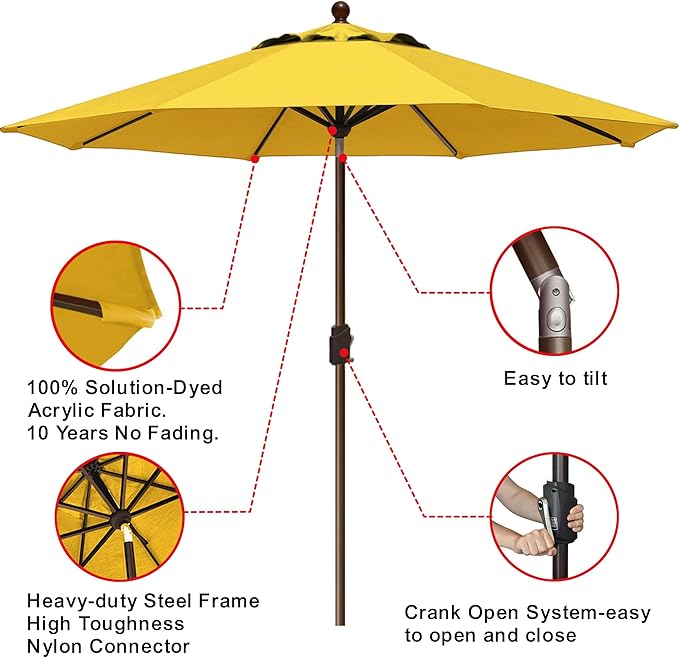 EliteShade USA 10-Year-Non-Fading 9Ft Market Umbrella Patio Umbrella Outdoor Table Umbrella with Ventilation, Sunflower Yellow