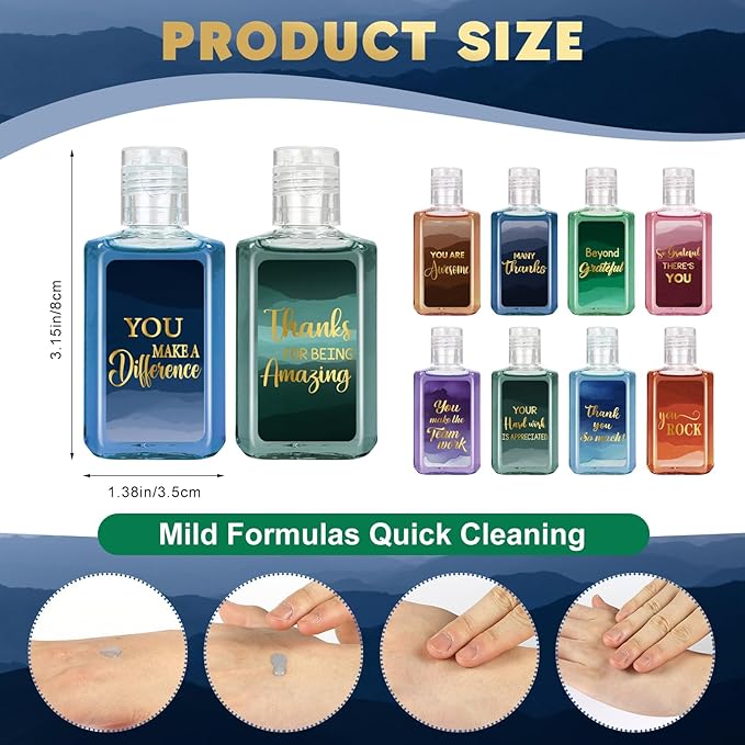 50 Pcs Thank You Mini Hand Sanitizer Bulk Employee Appreciation Gift Inspirational Small Hand Sanitizer 1fl oz Travel Size Hand Soap for Team Coworker Friends Teacher Christmas Valentine (Water Color)