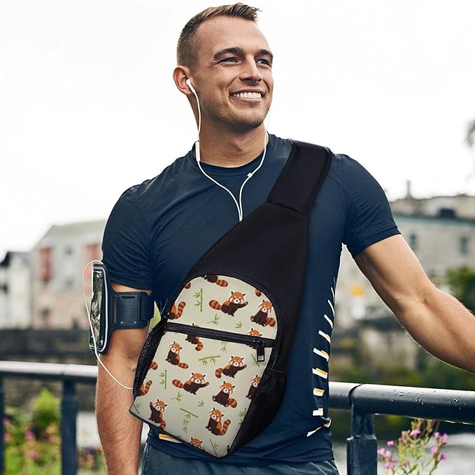 SWEET TANG Elegant Chest Cross Body Bag Red Panda Art Sling Shoulder Backpack for Women, Adjustable and Comfortable Gym Sack, Anti Theft Cycling Traveling Hiking Daypack