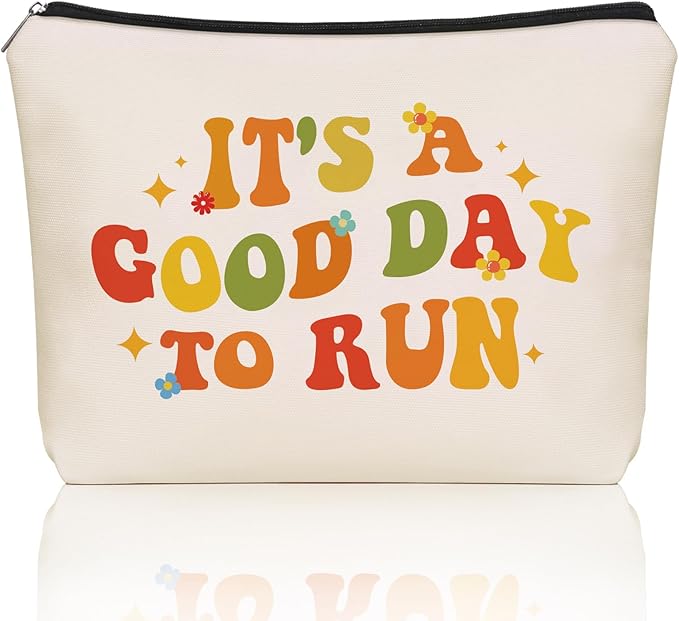 Running Christmas Gifts Makeup Bag: Cute Cosmetic & Toiletry Pouch It's a Good Day To Run For Girls & Womens Runner, Nieces, Girlfriends, Mom, Coworkers.Ideal Gift for Travel, Birthday