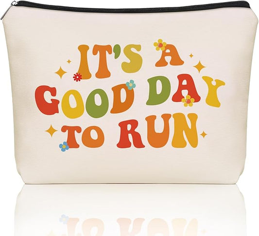 Running Christmas Gifts Makeup Bag: Cute Cosmetic & Toiletry Pouch It's a Good Day To Run For Girls & Womens Runner, Nieces, Girlfriends, Mom, Coworkers.Ideal Gift for Travel, Birthday