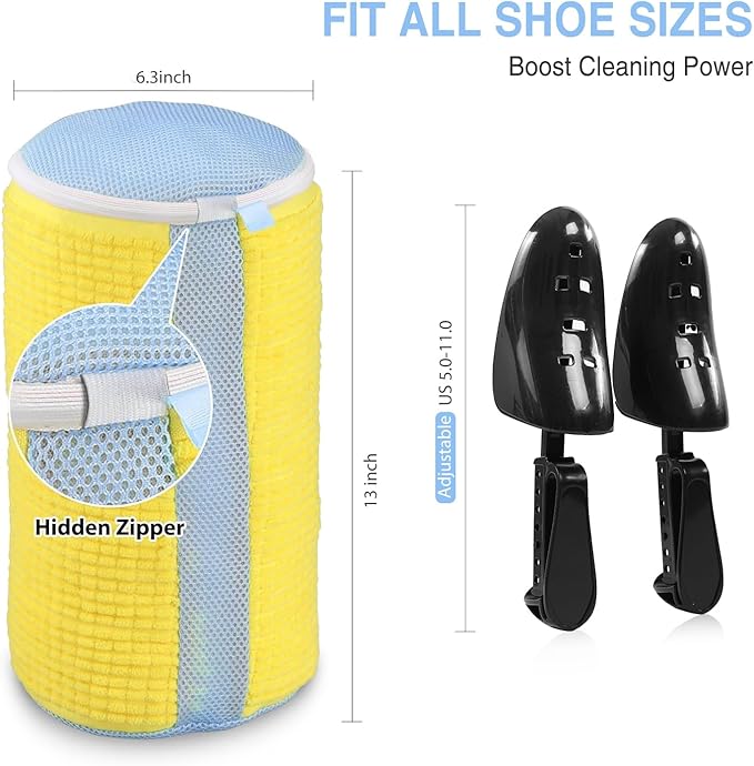 Shoes Laundry Bag Keep Shoes Clean, Shoe Wash Bag for Washing Machine, Durable Zipper Laundry Washing Bag, Sneaker Tennis Cleaner Kit Adjustable Shoe Trees - Home Dorm Travel Essentials
