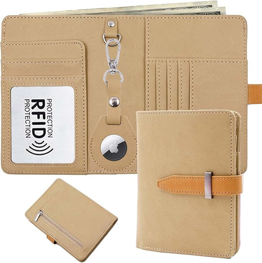 Passport Holder with Airtag for Women/Men,Airtag Passport Wallet for Travel,Cute Passport Holder Rfid Blocking,Travel Wallet for Cards Passport Cover Case (khaki)