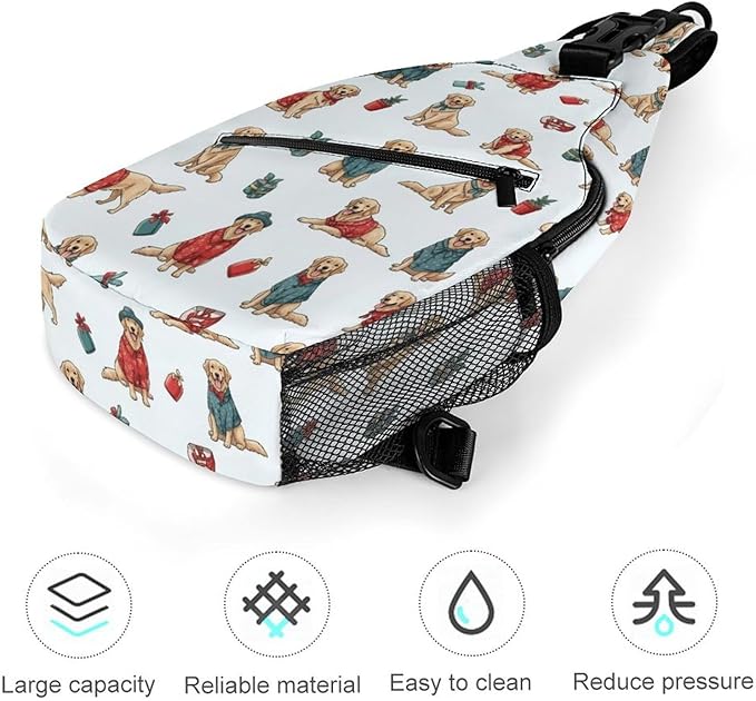 SWEET TANG Men's Crossbody Bags, Casual Daypacks Golden Retriever Dog for Cycling and Travel, Fashion Sling Shoulder Backpack Square Rucksack with Small Pocket for Key Purse