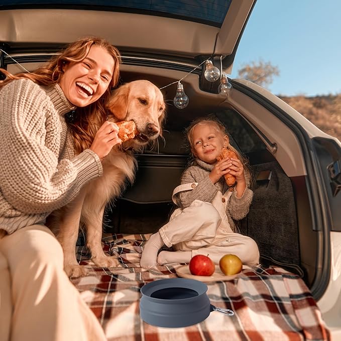 SLSON Spill Proof Dog Water Bowl for Cars,Collapsible No Splash Dog Travel Bowls Integrated Molding Portable Pet Bowl for Road Trip Truck,RV,SUV,Boat Accessories (Dark Grey)