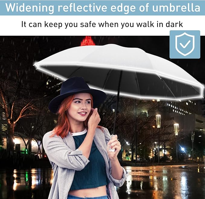 Bodyguard Inverted Umbrella - Large Windproof for Rain & Sun, Compact Reverse With Reflective Stripe, Teflon-Coated for Women Men, Travel Folding With Cover Bag
