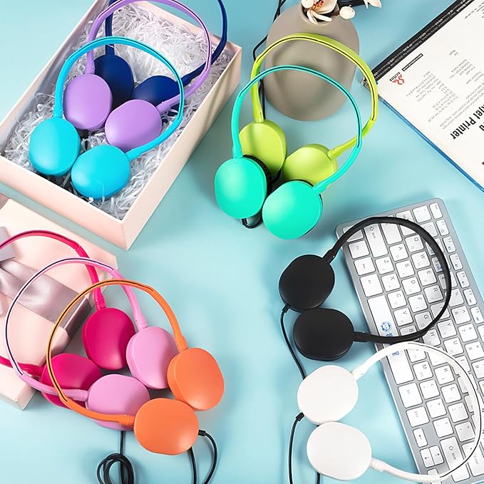 CN-Outlet Bulk Headphones 50 Pack Multi Colored for Kids School Classroom,Durable Wholesale Wired On Ear Headphones for Student Toddler Boys Girls Adults,HD Sound 3.5mm Jack(10 Colors)