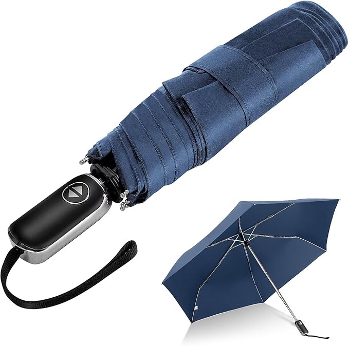 LEAGERA Compact Travel Umbrella for Purse - Flat Handle, Waterproof for Light Rain