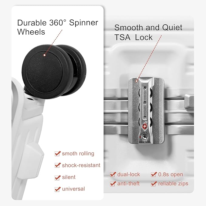 Carry On Luggage 22x14x9 Airline Approved Aluminum Frame, 20 Inch Hard Shell Carry On Luggage, Suitcase Carry-on Zipperless Luggage, TSA Approved (White)