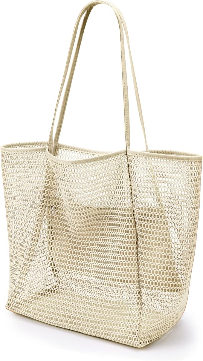 KALIDI BeachNylon Mesh Tote Bag, Casual Tote Bag Hobo Women Foldable MAX 23L Shoulder Bag For Beach Picnic Vacation