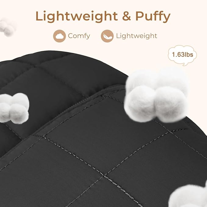 CLUCI 17.3 Inch Laptop Backpack for Women, Anti Theft Travel Backpack, Puffer Quilted Work Backpack, Water Resistant College Bookbag, Carry on backpack with RFID (Black)