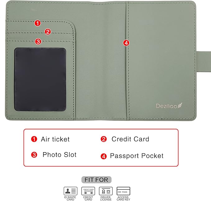 Deziliao Passport Holder,Passport Holder Card Slots, Passport and Vaccine Card Holder Combo, Cute Passport cover for Women and Men, with Waterproof Rfid Blocking, Passport Travel Wallet(Moss green)