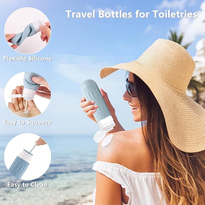 IYYI Travel Bottles for Toiletries, TSA Approved Travel Size Containers, Silicone Toiletries Bottles, Leakproof, Refillable Containers Kits for Shampoo and Conditioner (Dark, 90, Milliliters)