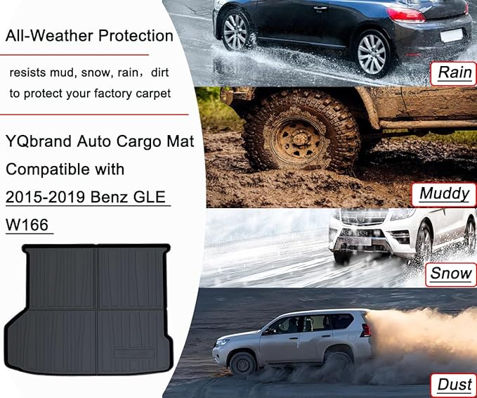 GLE W166 Cargo Mat - All-Weather 3D Custom-Fit Waterproof Compatible with 2015-2019 Benz GLE W166 Non-Slip Durable Odorless TPO High-Raised Edge Trunk Tray Floor Liners