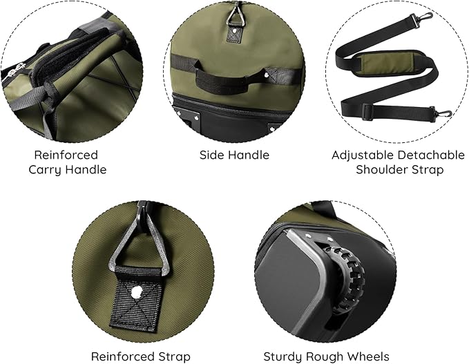 110L/140L Expandable Soft-Sided Foldable Duffle Bag with 2 Rubber Wheels,Packable 32” Rolling Carry-On with Multi-Pockets & Compartments,Army Green