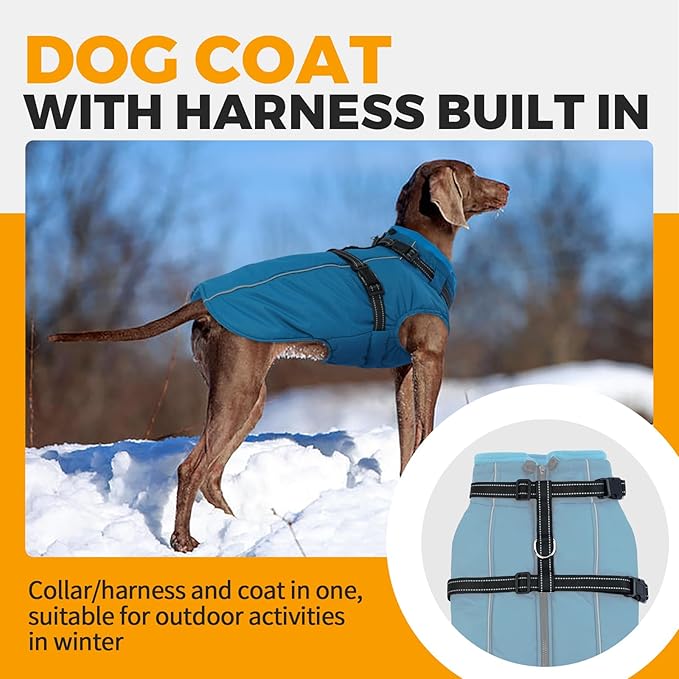 Lelepet Waterproof Dog Jacket with Harness Built in Warm Dog Winter Coat, Reflective Fleece Jacket Jacket, Dogs Coats for Small Dogs, Thermal Pet Snowsuit for Cold Weather Chihuahua, Maltese, Blue, XS
