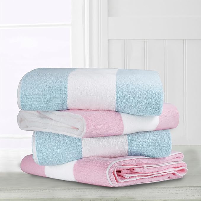 CLOWOOD Plush Oversized Beach Towel - Cotton 40 x 70 Inch Large Thick Aqua Striped Cabana Pool Swimming Towel