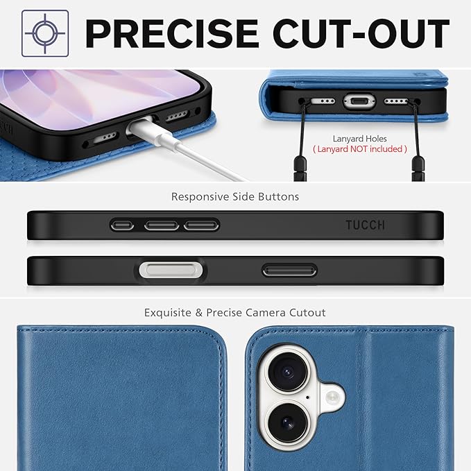 TUCCH Wallet Case for iPhone 17 (6.3-Inch) 2025, 3 Credit Card Slot | RFID Blocking | Stand | PU Leather | Shockproof TPU Interior Shell | Protective Flip Folio Cover | Lake Blue