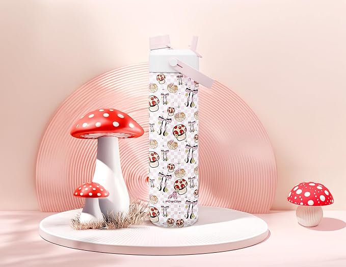 POWCAN 26 oz Insulated Water Bottle with 2-in-1 Straw and Spout Lid, Keep Cold 24H, Leak-Proof, Fits in Car Cup Holder, Stainless Steel Water Bottle for Sports, Travel, Gym, and School (Mushie Belle)