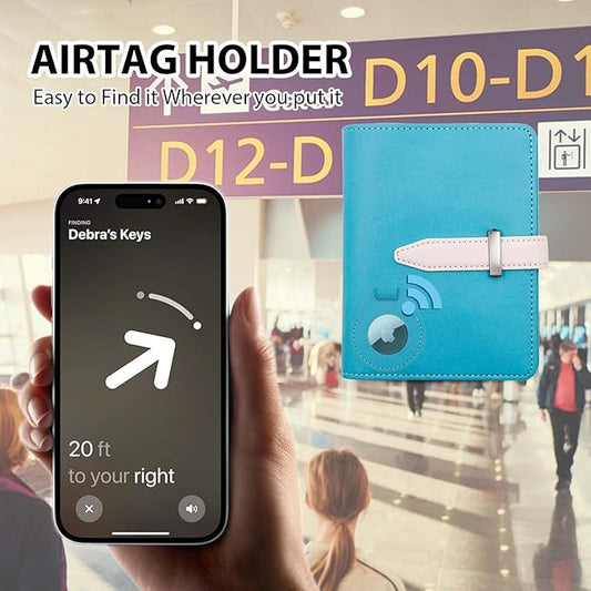 Passport Holder with Airtag for Women/Men,Airtag Passport Wallet for Travel,Cute Passport Holder Rfid Blocking,Travel Wallet for Cards Passport Cover Case (Blue)