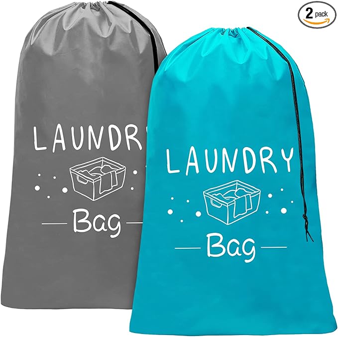 Sylfairy 2 Pack Extra Large Travel Laundry Bag, Dirty Clothes Organizer with Drawstring,Heavy Duty Travel Laundry Bags,Easy Fit a Laundry Hamper Travel Essentials