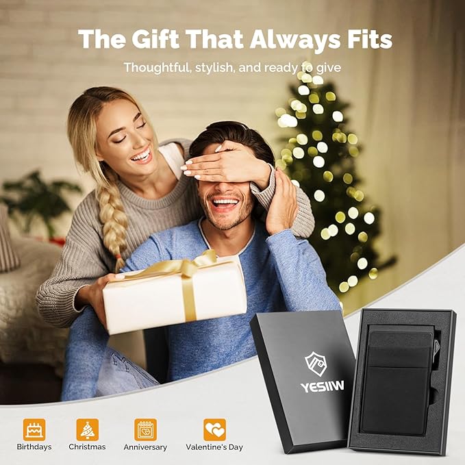 YESIIW Credit Card Holder Wallet for Men RFID Blocking Slim Minimalist Metal Wallet with Money Pocket Contactless Card Protector