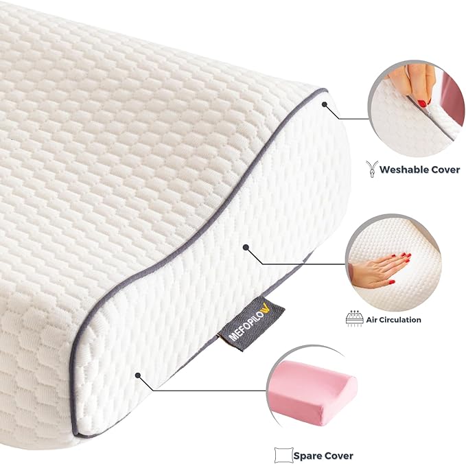 Memory Foam Travel Pillow with Washable Cover & Carry Bag – Compact, Soft & Breathable Neck Pillow for Airplane, Camping & Car (White- with Extra Pink Cotton Cover, 13.8x11.8x3.9/3.1 inches)