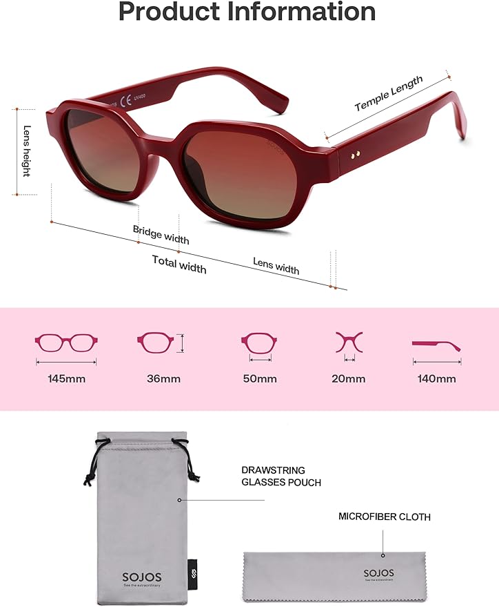 SOJOS Retro Polarized Hexagon Sunglasses for Women Men, UV400 Trendy Rectangle 70s 80s 90s Shades SJ2389