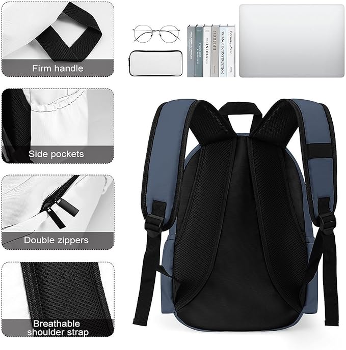 Premium Grey Blue Backpack Adult Travel Daybag for Women Men College Backpack for Vacation Hiking Camping Bag