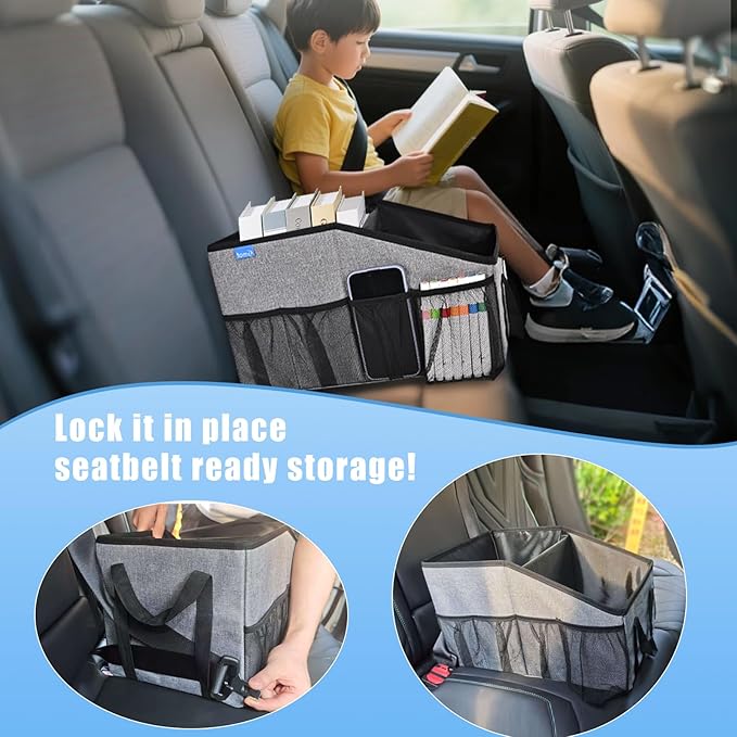 Smof Car Organizer- Car Seat Organizer for Front Seat Back Seat Between Seats, Foldable Car Storage Organizer for Kids Adults with Multi-Pockets-Car Organizers Backseat with Detachable Divider-Gray