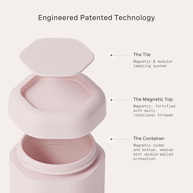 Cadence Travel Containers Haircare Capsule Set - Magnetic Containers with Lids,Carry On Travel Essentials For Women/Men - 3 Flex Mediums (1.32oz) - Shampoo, Conditioner & Comb Icon Labels - Petal