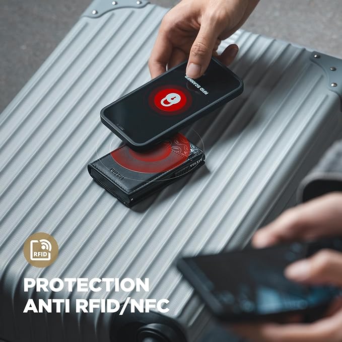 VULKIT Men's Wallet with ID Window Premium Leather Wallets RFID Blocking Minimalist Wallet Pop Up Card Holder Magnetic Closure