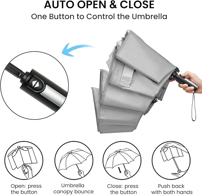 G4Free 54/62 Inch Windproof Inverted Umbrella with Reflective Stripe Large Compact Reverse Golf Umbrella for Rain 10 Ribs Double Canopy Travel Umbrella Automatic Open Close