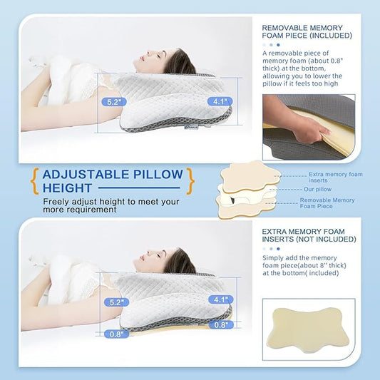 Pain Relief Cervical Pillow for Neck Support,Adjustable Ergonomic Pillow Cozy Sleeping,Odorless Orthopedic Memory Foam Pillows,Contour Bed Pillow for Side Back Stomach Sleeper