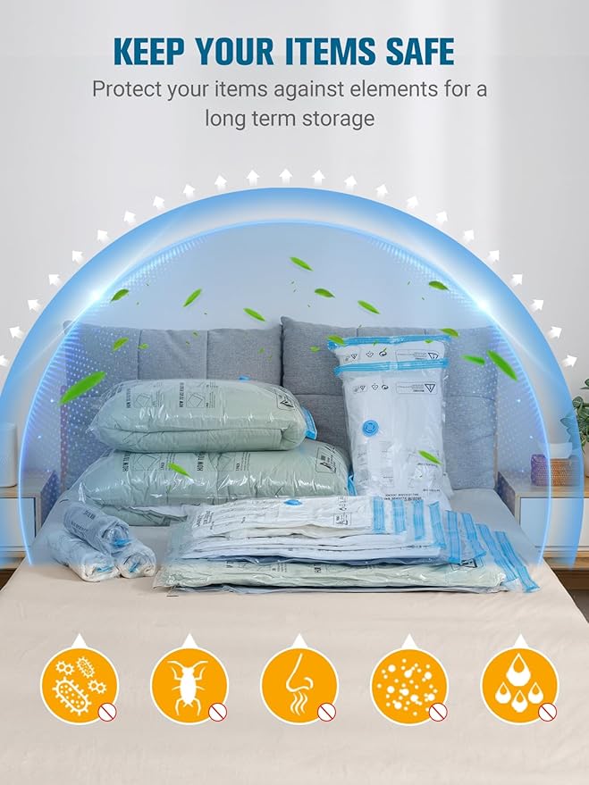 Vacuum Storage Bags with Electric Air Pump, New Air Valve Combo 28 Pack Compression Bag, Space Saving Vacuum Sealer Bag for Clothes, Blanket, Duvets, Pillows, Comforters, Travel, Two Compressing Ways