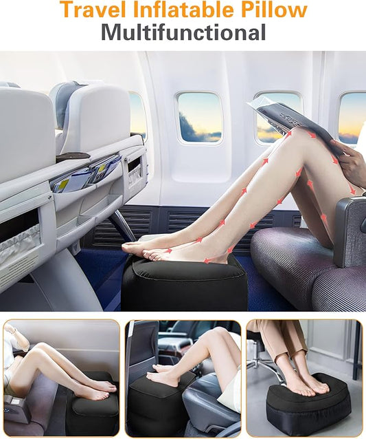 Sunany Inflatable Foot Rest Pillow , Adults Airplane Travel Pillow-Adjustable Height Cushions,for Kids to Sleep While Traveling,Suitable for Office, Home and Any Travel（Black）