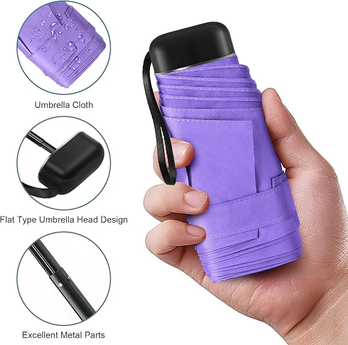 LEAGERA Compact Travel Umbrella with Case - Mini Umbrella for Purse, Small Lightweight &Tiny Design Perfect for Parasol Outdoor Sun&Rain Umbrellas