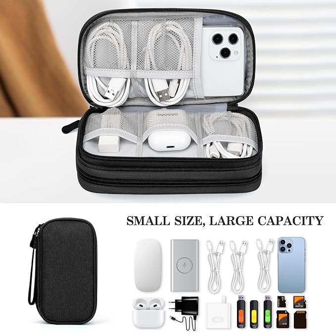 FYY Travel Cable Organizer Pouch Electronic Accessories Carry Case Portable Waterproof Double Layers All-in-One Storage Bag for Cord, Charger, Phone, Earphone Black